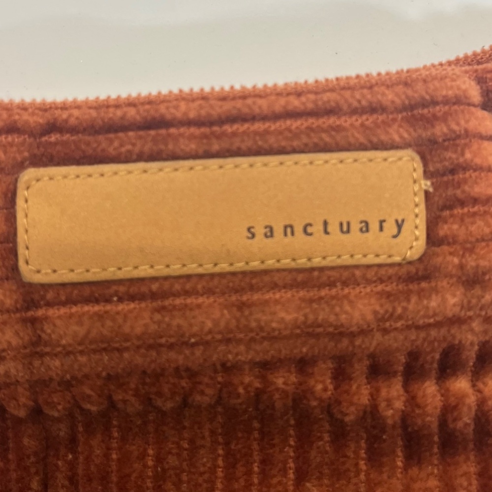 Sanctuary denim burnt orange corduroy skirt w/ added  leather fringe - size 6 - Picture 5 of 11